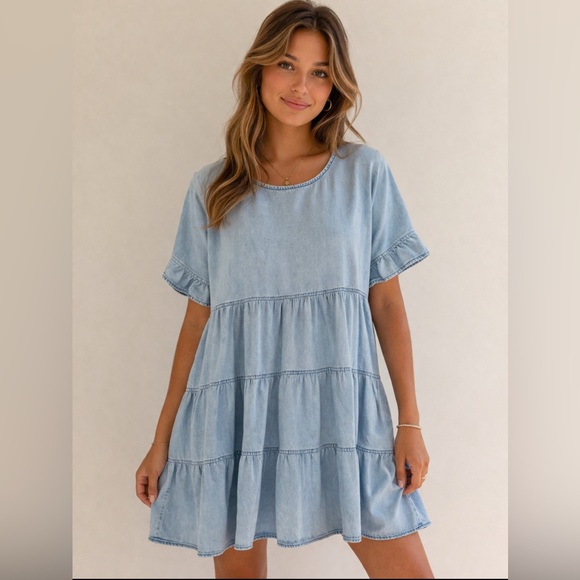 Amazon Dresses & Skirts - Amazon Denim Light Wash Tiered Baby Doll Mini Size-X-Large. Soft Girl